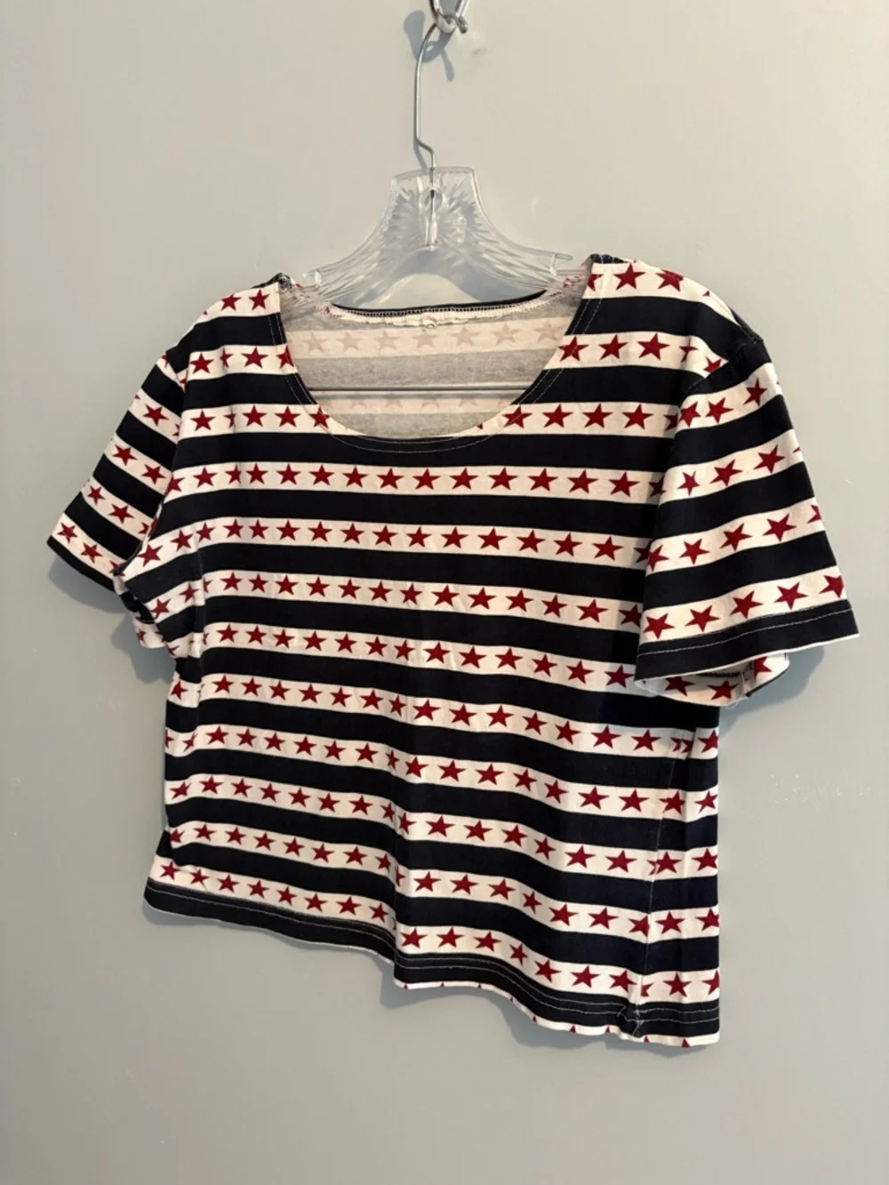 Vintage Americana Women’s Medium Cropped Short Sleeve Tee Striped Star Navy Red - Picture 6 of 15